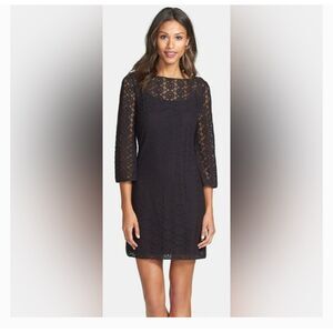 Lilly Pulitzer Topanga Black crochet long sleeve dress- small